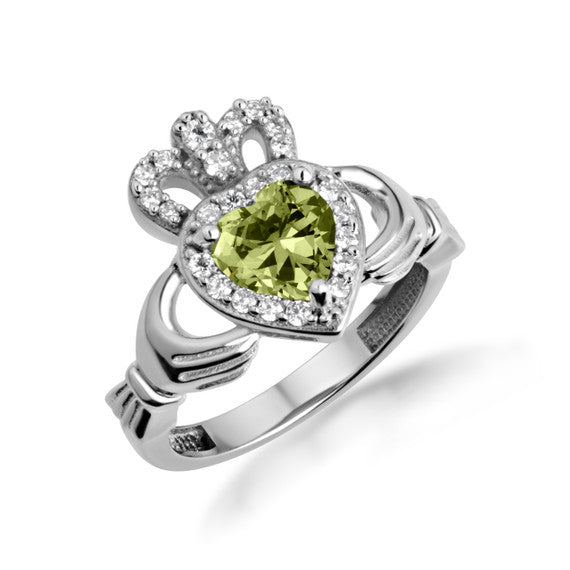 .925 Sterling Silver Studded Irish Celtic Claddagh Crown Heart Birthstone Ring