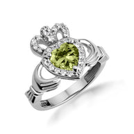 .925 Sterling Silver Studded Irish Celtic Claddagh Crown Heart Birthstone Ring