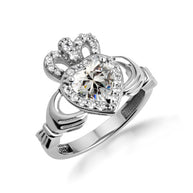 .925 Sterling Silver Studded Irish Celtic Claddagh Crown Heart Birthstone Ring