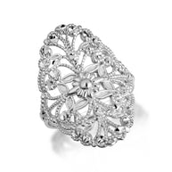 Two-Tone Gold Diamond Cut Flower Filigree Ring (Available in Yellow/Rose/White Gold)