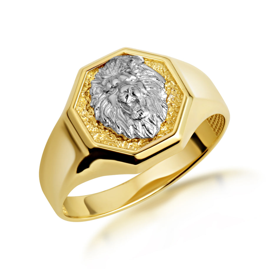 Two-Tone Gold Lion Head Signet Ring