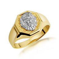 Two-Tone Gold Lion Head Signet Ring
