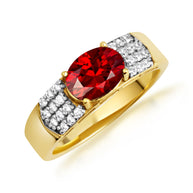 Yellow Gold Oval Birthstone Cubic Zirconia Band Ring