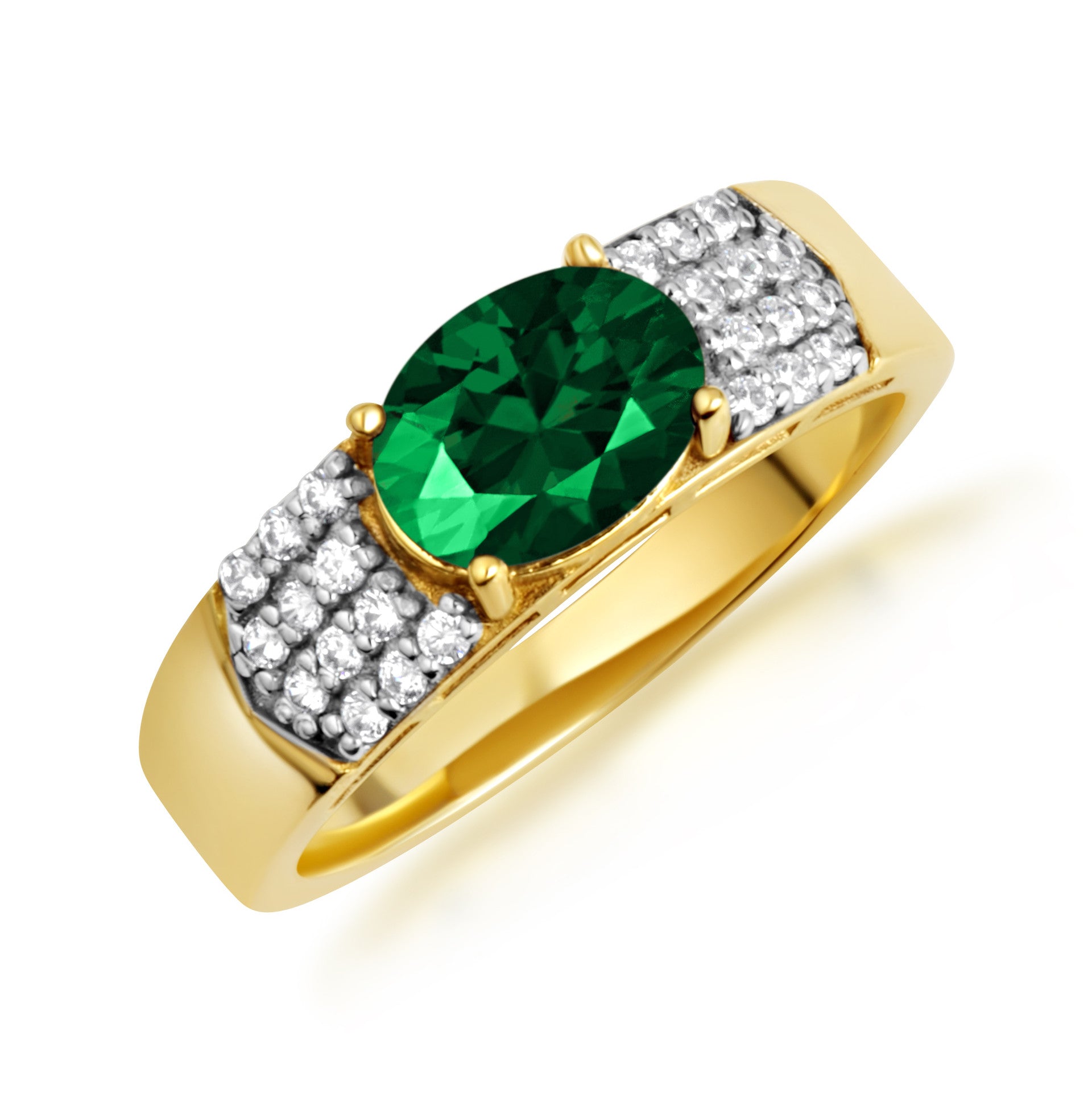 Yellow Gold Oval Birthstone Cubic Zirconia Band Ring