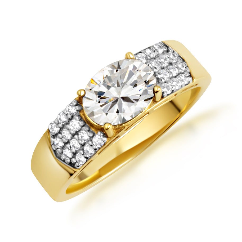 Yellow Gold Oval Birthstone Cubic Zirconia Band Ring
