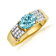 Yellow Gold Oval Birthstone Cubic Zirconia Band Ring