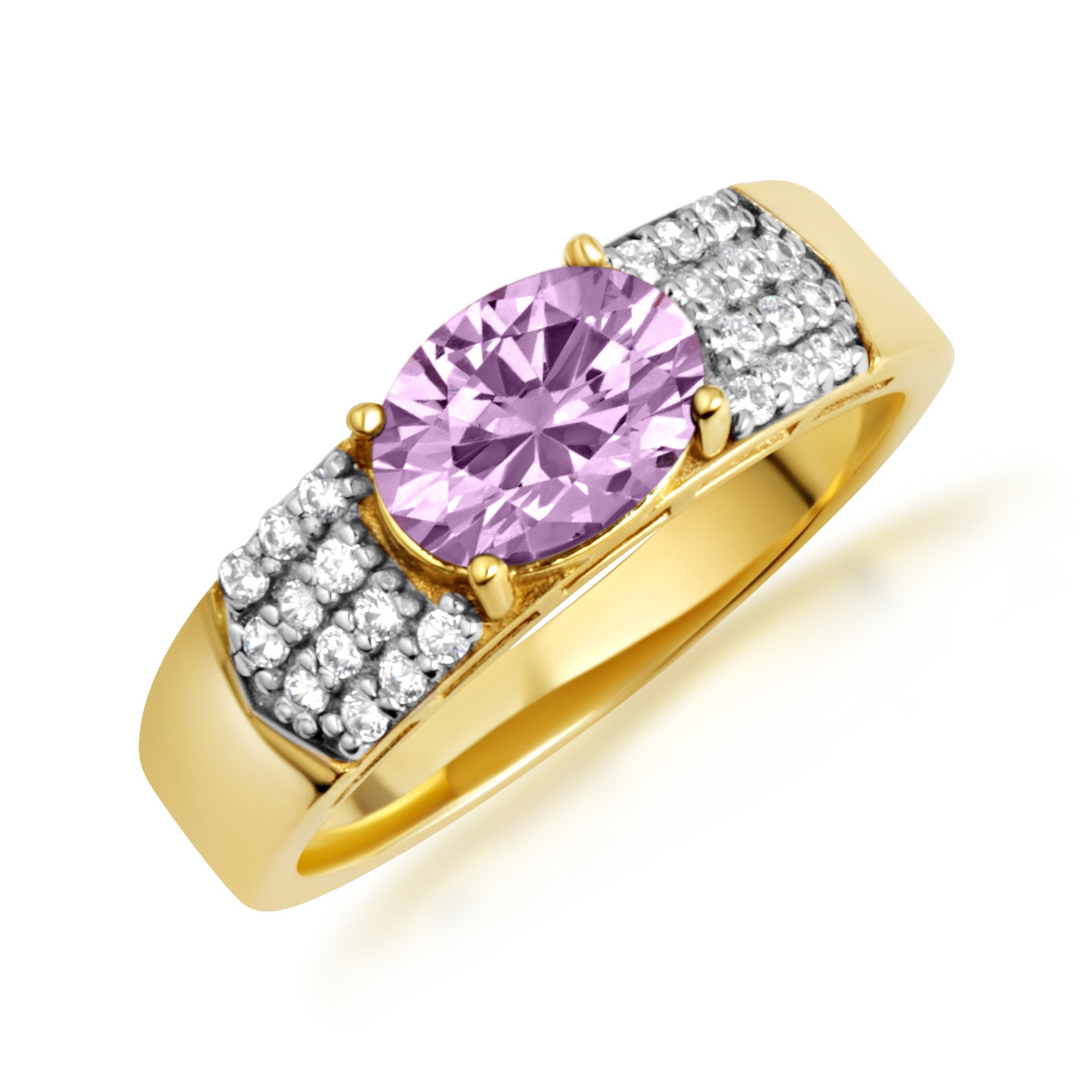 Yellow Gold Oval Birthstone Cubic Zirconia Band Ring
