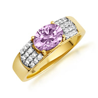 Yellow Gold Oval Birthstone Cubic Zirconia Band Ring