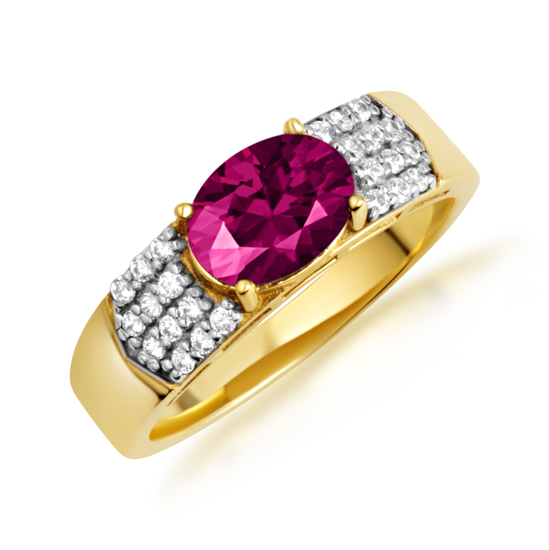 Yellow Gold Oval Birthstone Cubic Zirconia Band Ring