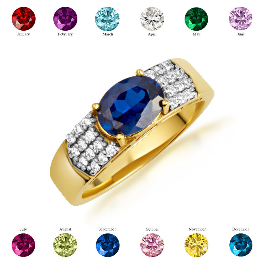 Yellow Gold Oval Birthstone Cubic Zirconia Band Ring