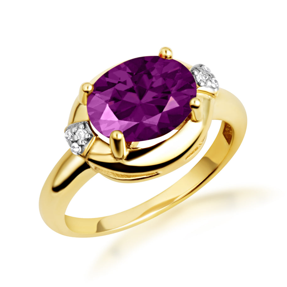 Yellow Gold Oval Gemstone Diamond Statement Ring