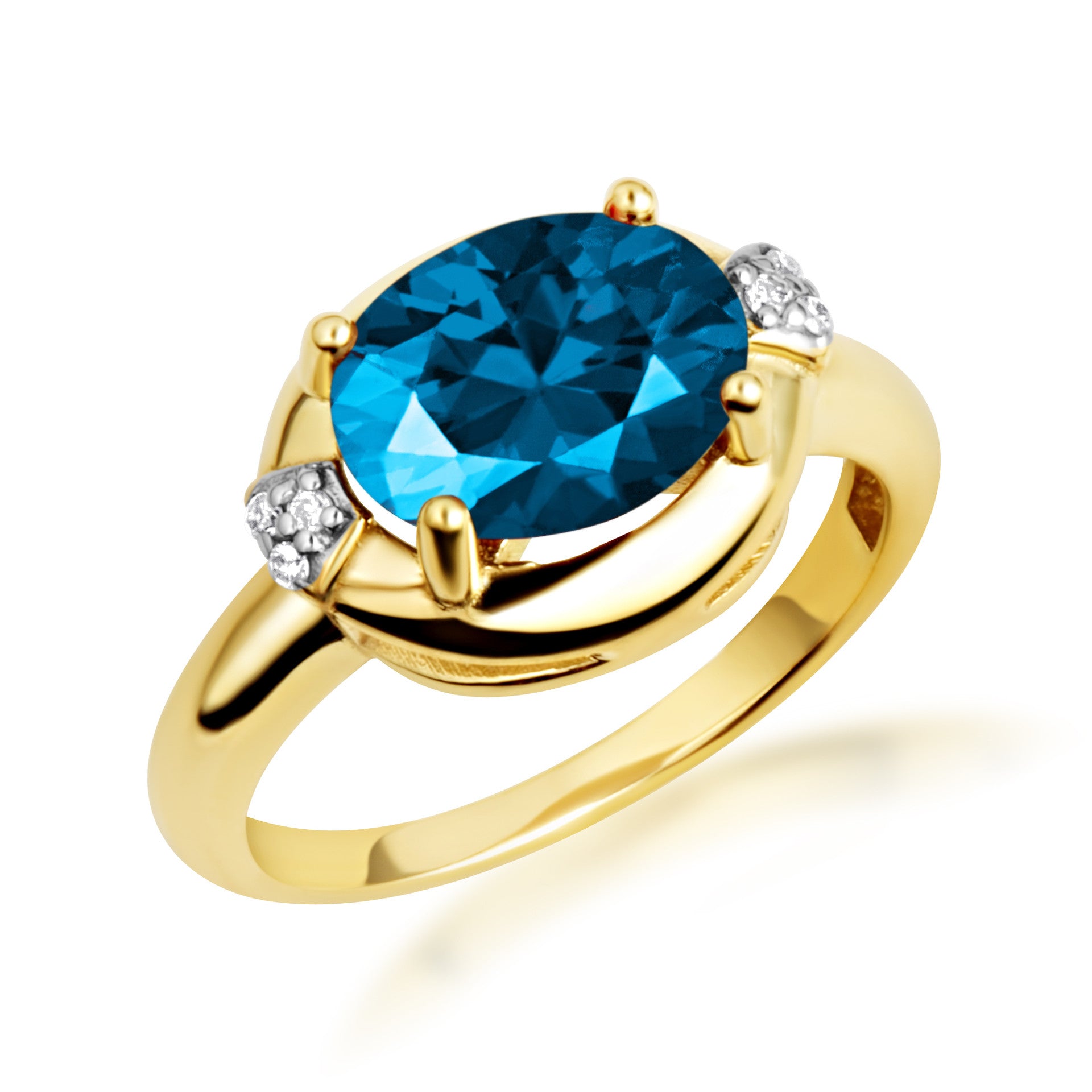 Yellow Gold Oval Gemstone Diamond Statement Ring