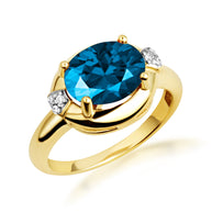 Yellow Gold Oval Gemstone Diamond Statement Ring