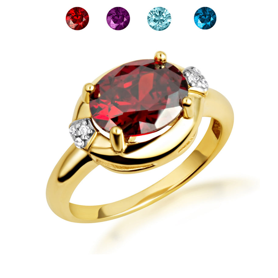 Yellow Gold Oval Gemstone Diamond Statement Ring