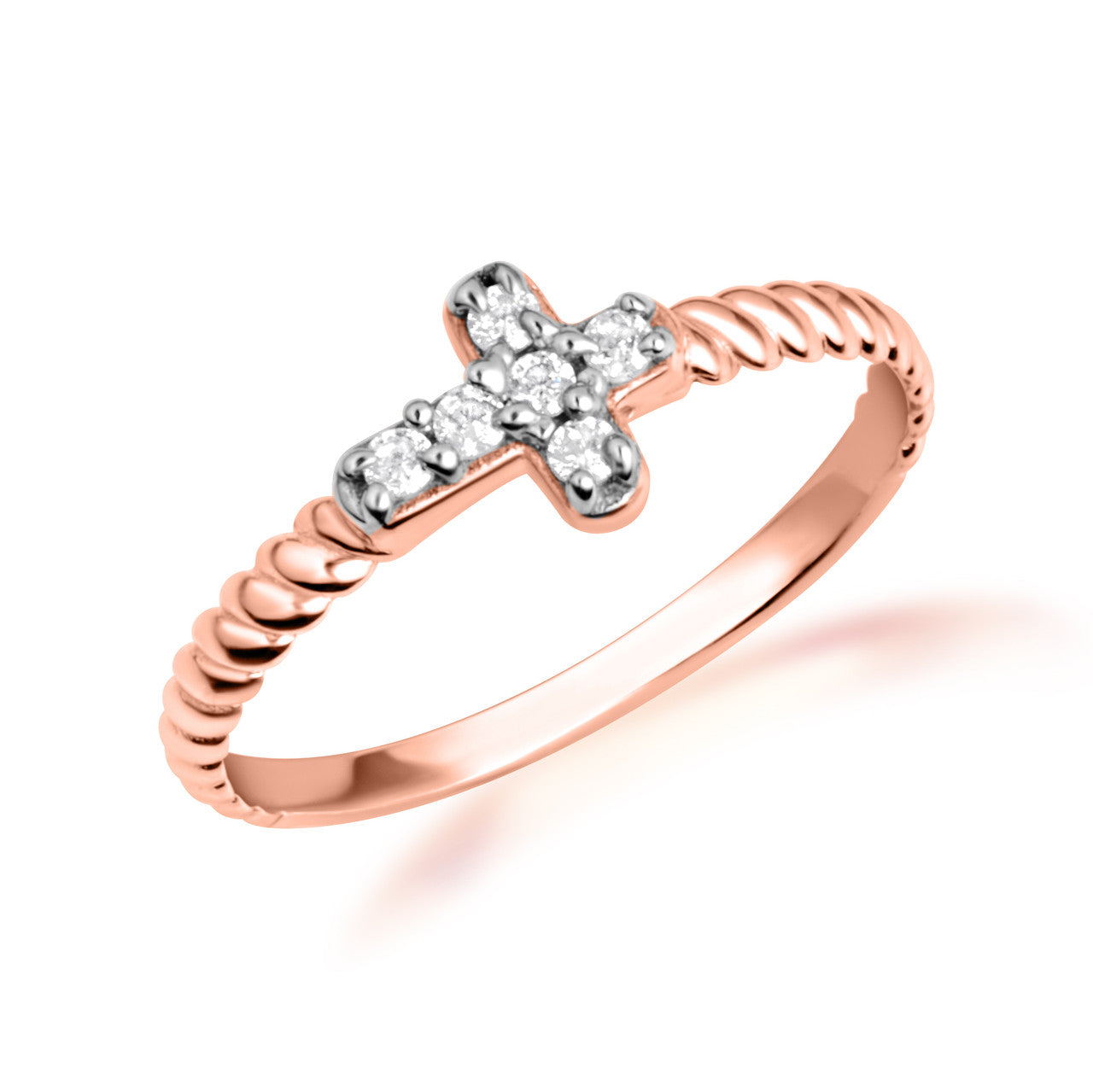 Gold Diamond Cross Rope Band Ring (Available in Yellow/Rose/White Gold)