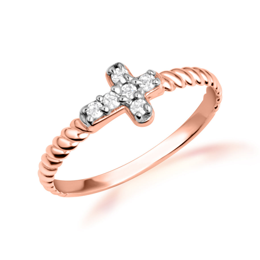 Gold Diamond Cross Rope Band Ring (Available in Yellow/Rose/White Gold)