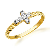 Gold Diamond Cross Rope Band Ring (Available in Yellow/Rose/White Gold)