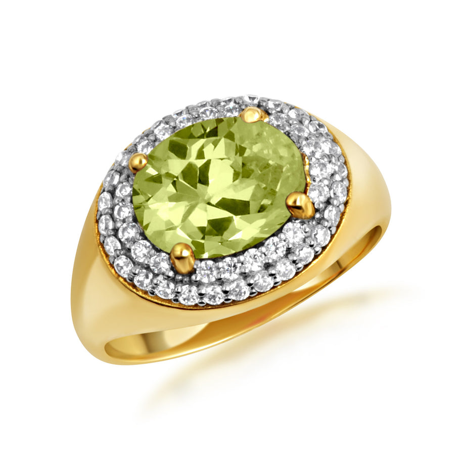 Yellow Gold Oval Birthstone Cubic Zirconia Halo Ring