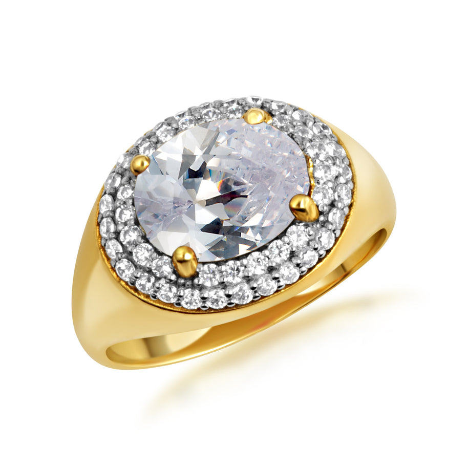 Yellow Gold Oval Birthstone Cubic Zirconia Halo Ring