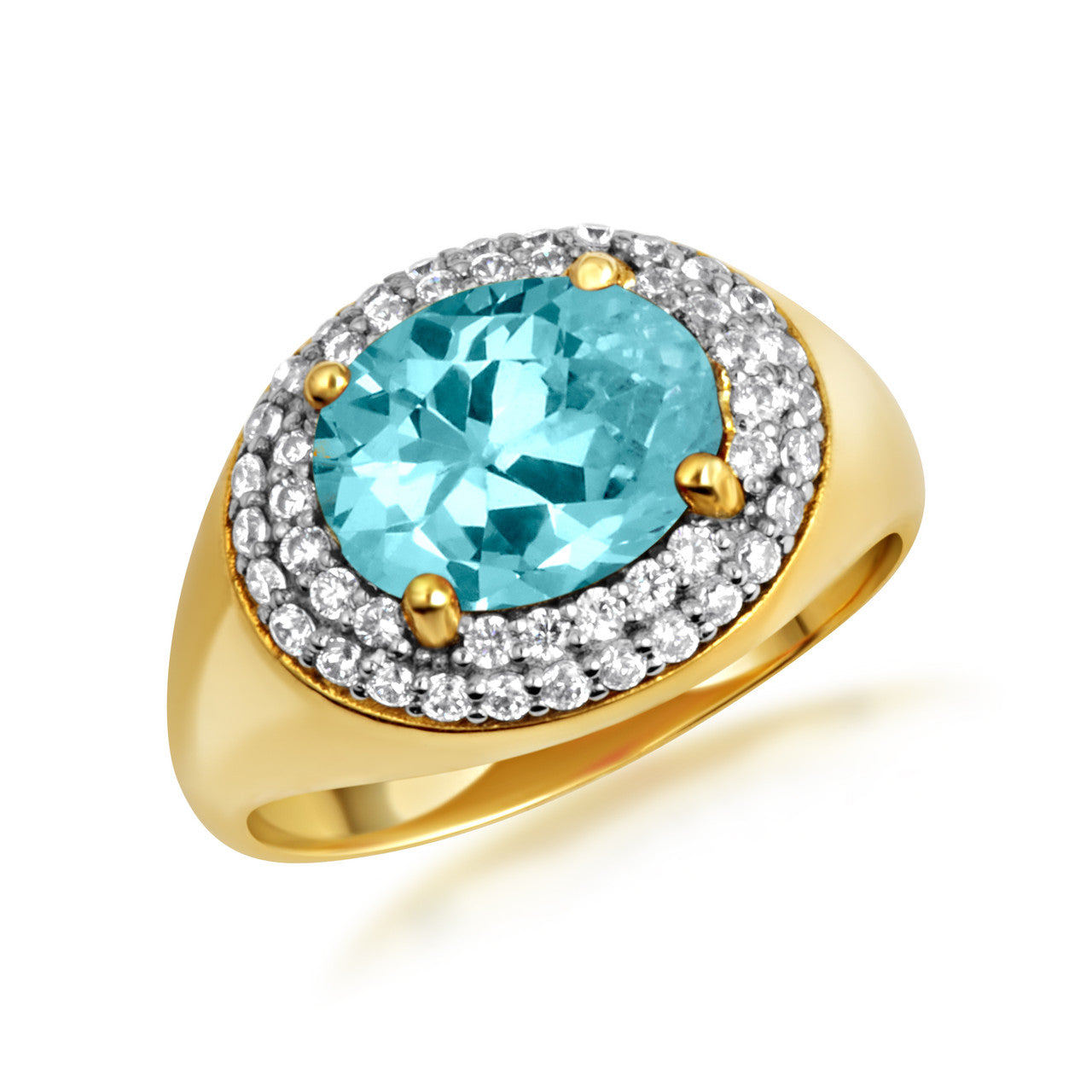 Yellow Gold Oval Birthstone Cubic Zirconia Halo Ring