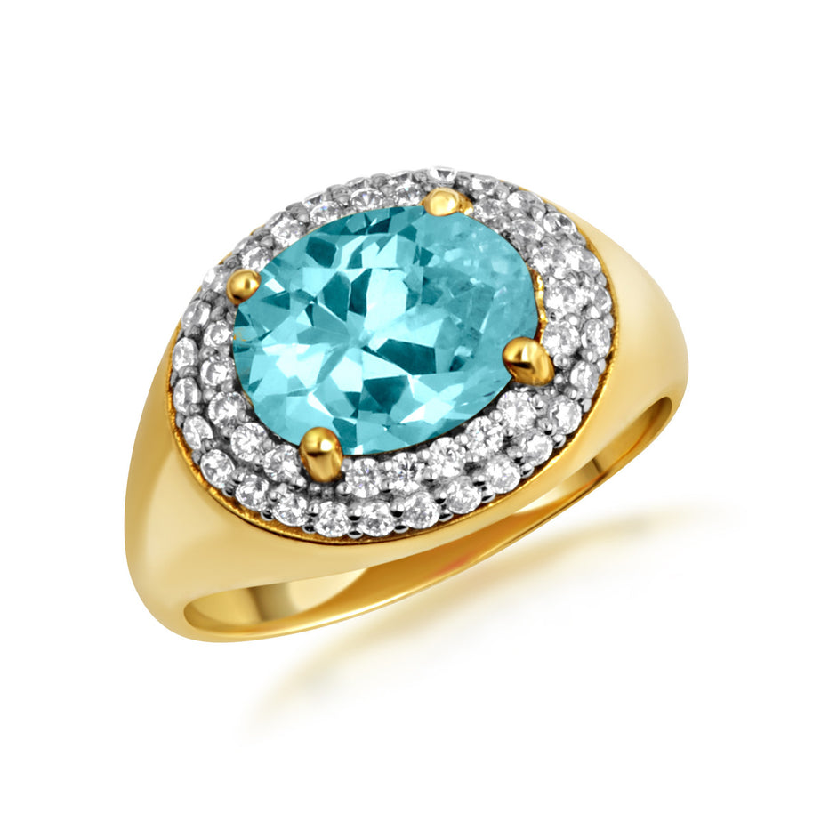 Yellow Gold Oval Birthstone Cubic Zirconia Halo Ring