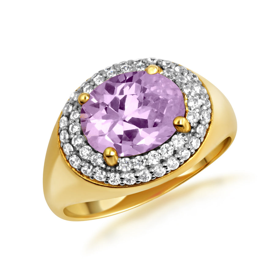 Yellow Gold Oval Birthstone Cubic Zirconia Halo Ring