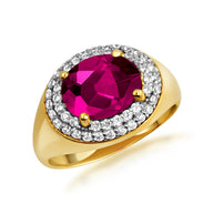 Yellow Gold Oval Birthstone Cubic Zirconia Halo Ring