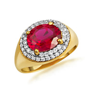 Yellow Gold Oval Birthstone Cubic Zirconia Halo Ring