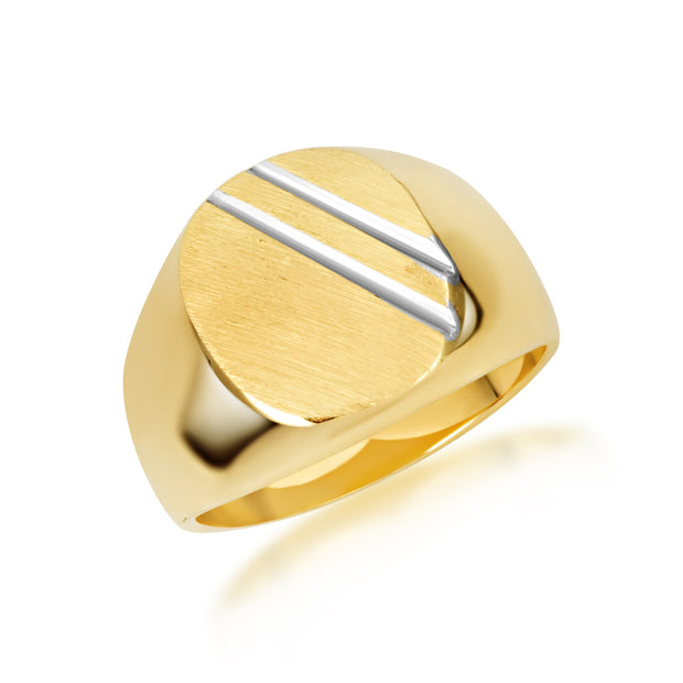Two-Tone Gold Striped Oval Signet Ring
