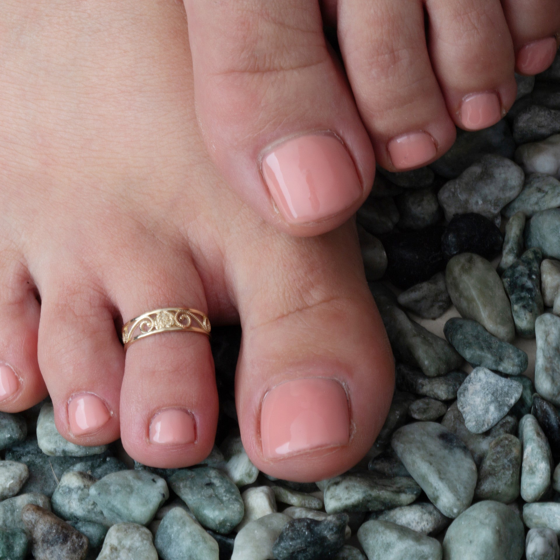 Yellow Gold Rose Flower Filigree Toe Ring