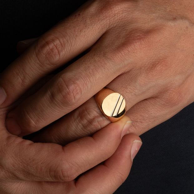 Two-Tone Gold Striped Oval Signet Ring