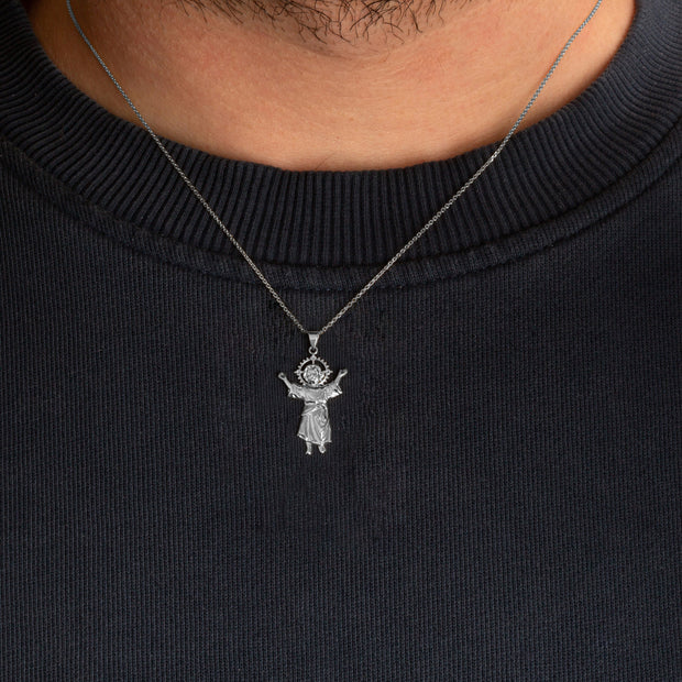 .925 Sterling Silver Sacred Baby Jesus Divine Pendant Necklace (Available in Small/Medium/Large)