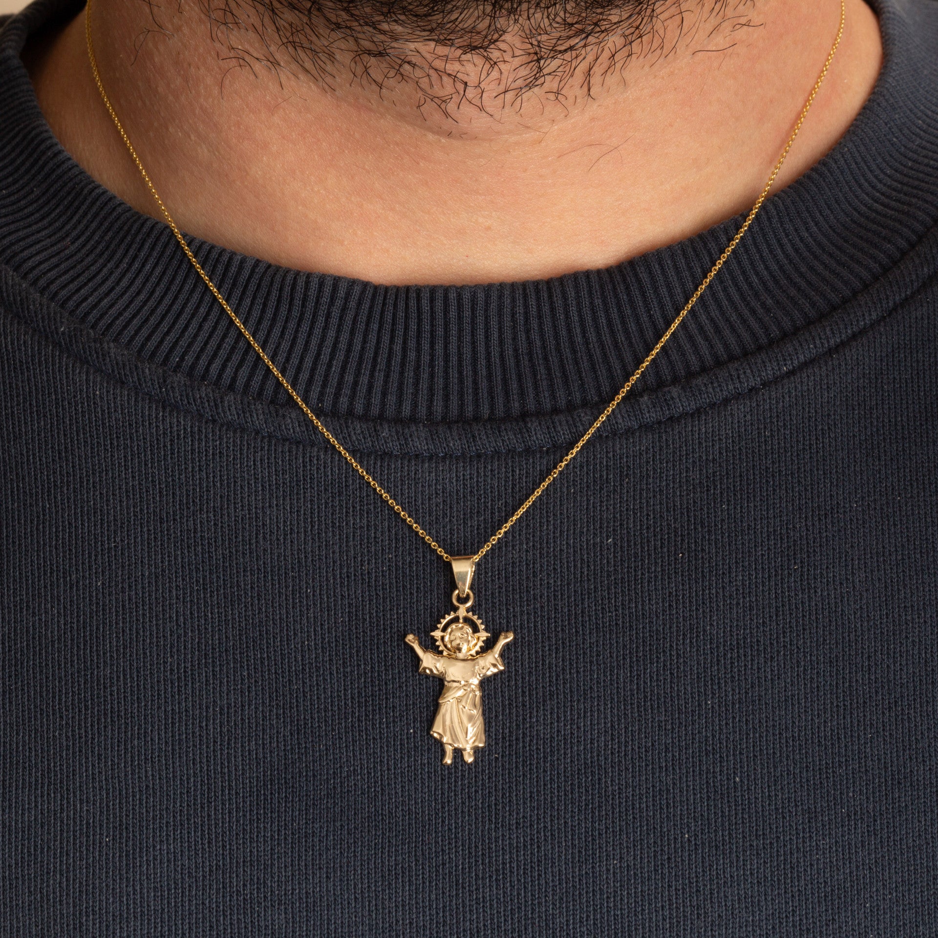 Gold Sacred Baby Jesus Divine Pendant Necklace (Available in Small/Medium/Large & Yellow/Rose/White Gold)
