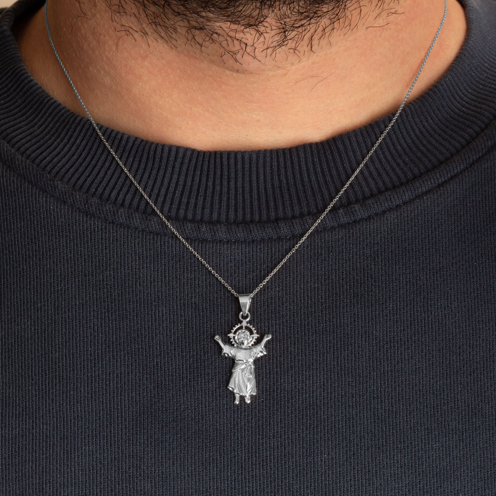 .925 Sterling Silver Sacred Baby Jesus Divine Pendant Necklace (Available in Small/Medium/Large)