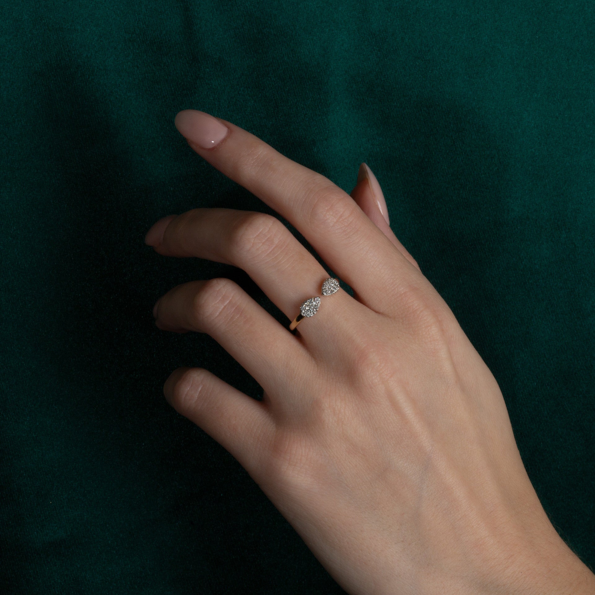 Gold Twin Pear Diamond Studded Band Ring (Available in Yellow/Rose/White Gold)