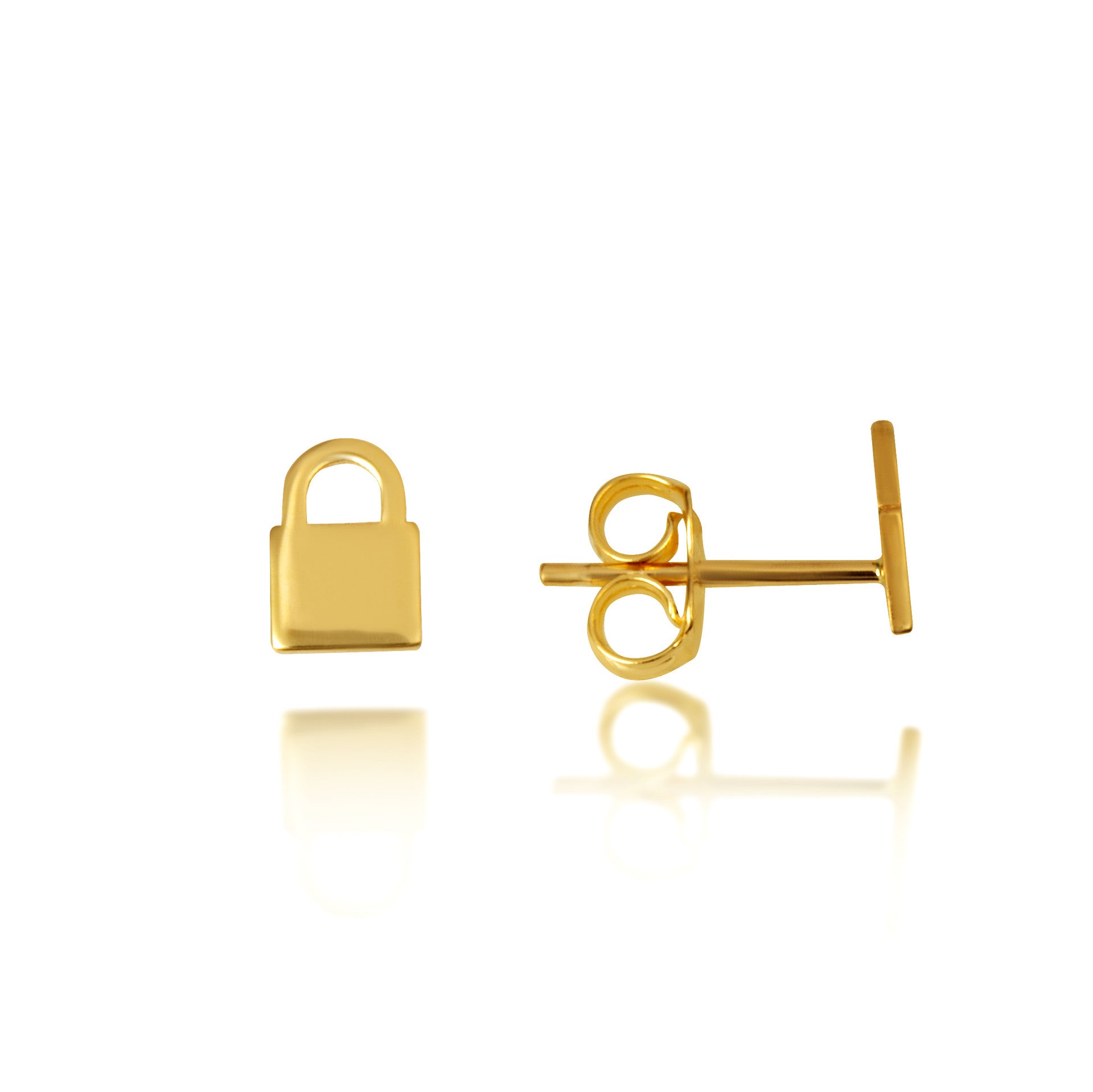 14K Yellow Gold Padlock Stud Earrings