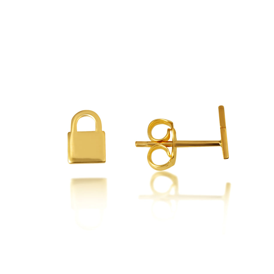 14K Yellow Gold Padlock Stud Earrings