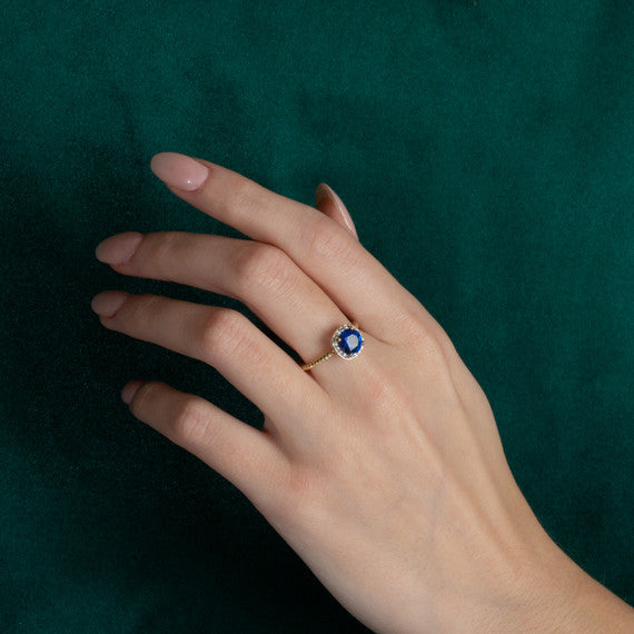 Gold Personalized Birthstone Diamond Halo Rope Ring (Available in Yellow /Rose/White Gold)
