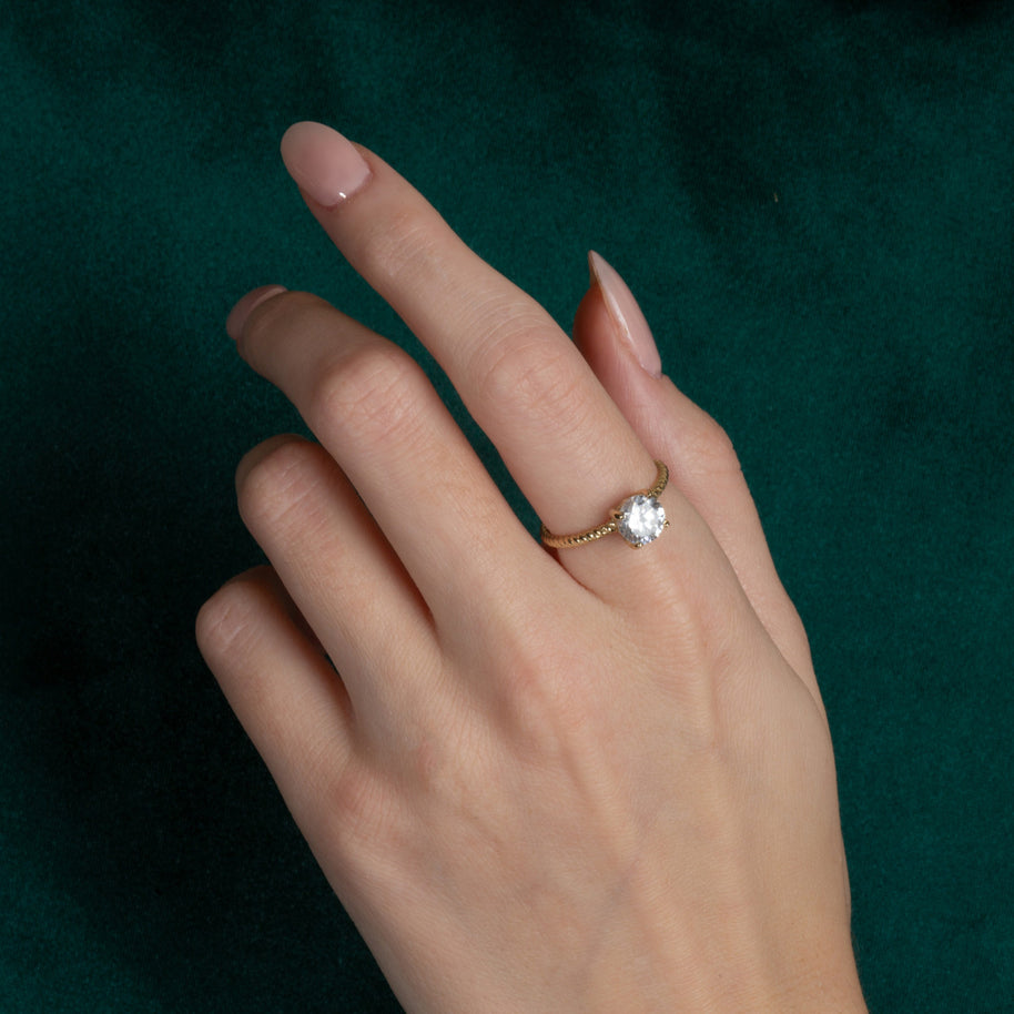 Gold Personalized Birthstone Rope Ring (Available in Yellow/Rose/White Gold)