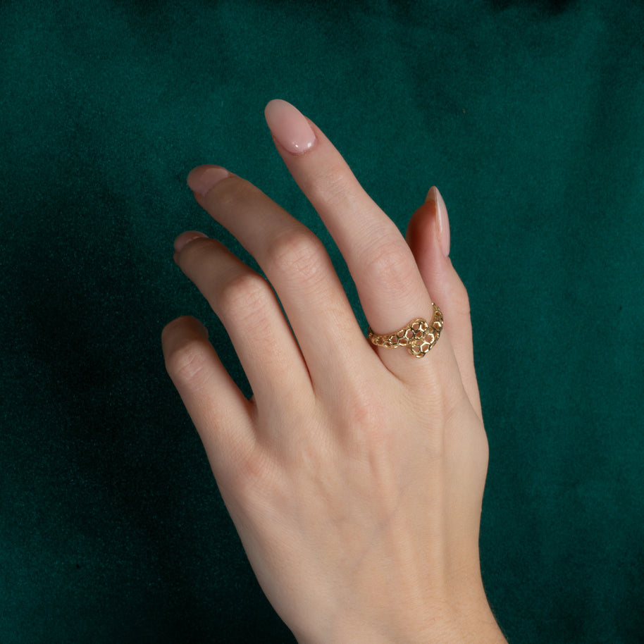 Gold Honeycomb Beehive Wraparound Band Ring (Available in Yellow/Rose/White Gold)