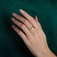 Tri-Color Gold Diamond Cut Beaded Heart 15 Años Flower Quinceañera Ring (Available in Yellow/Rose/White Gold)