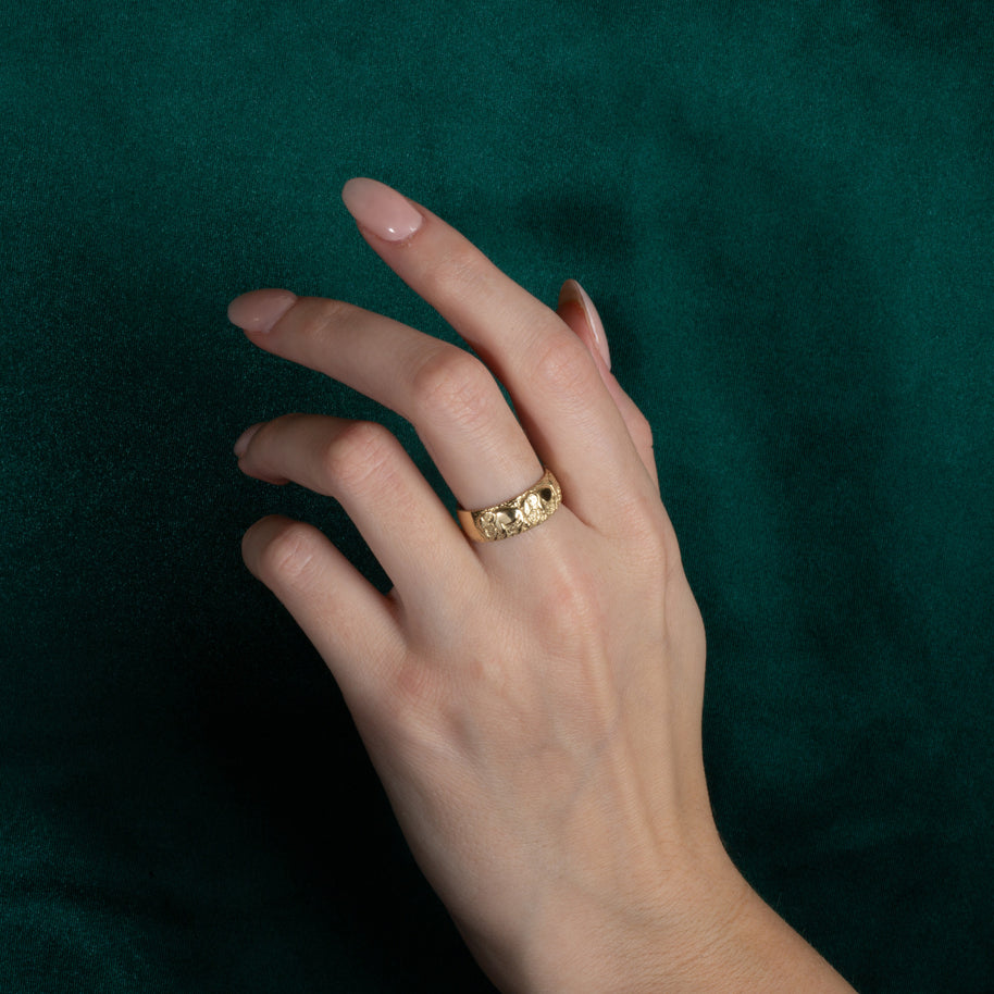 Gold Lucky Elephant Textured Band Ring (Available in Yellow/Rose/White Gold)