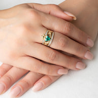 Yellow Gold Diamond Irish Celtic Claddagh Crown Heart Birthstone Ring