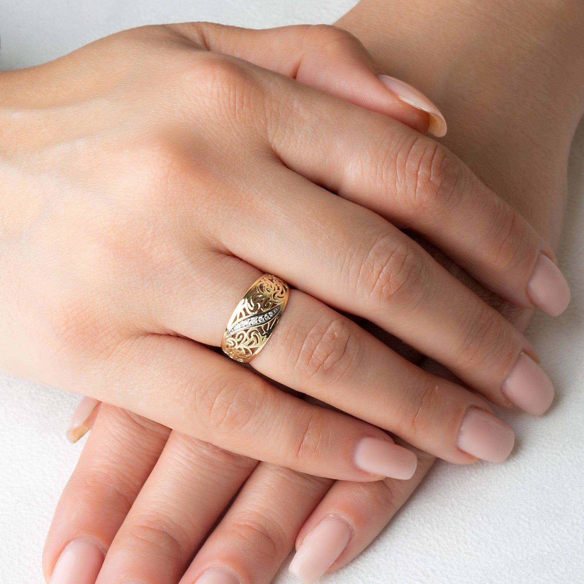 Two-Tone Gold Diamond Filigree Band Ring (Available in Yellow/Rose/White Gold)