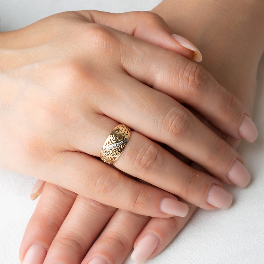 Two-Tone Gold Diamond Filigree Band Ring (Available in Yellow/Rose/White Gold)