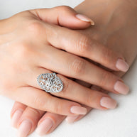.925 Sterling Silver Diamond Cut Flower Filigree Ring