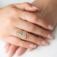 Two-Tone Gold Diamond Cut Flower Filigree Ring (Available in Yellow/Rose/White Gold)