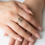 Two-Tone Gold Diamond Branch Twig Leaves Band Ring (Available in Yellow/Rose/White Gold)