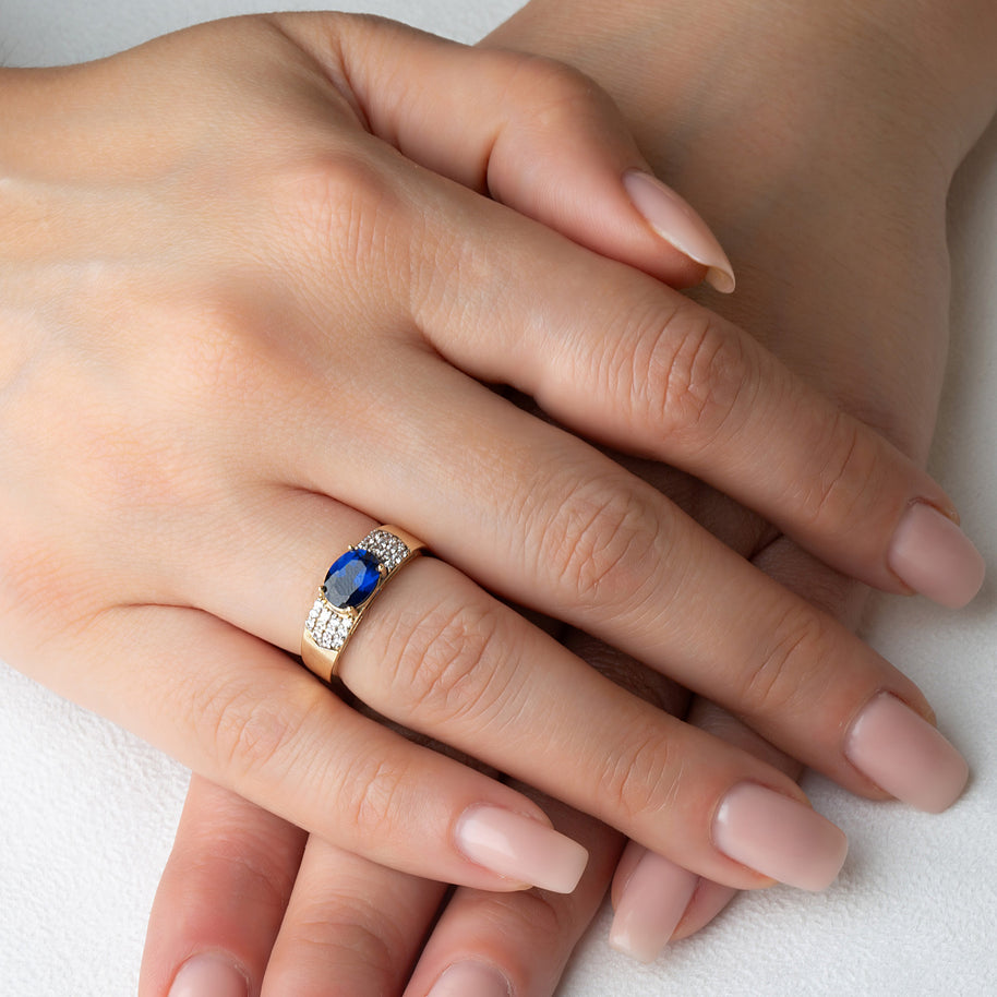 Yellow Gold Oval Birthstone Cubic Zirconia Band Ring