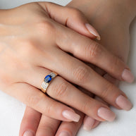 Yellow Gold Oval Birthstone Cubic Zirconia Band Ring
